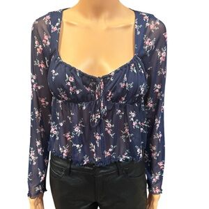 LIVE IN THE MOMENT Floral Boho Long Sleeve SemiSheer Front Tie Crop NWT Medium